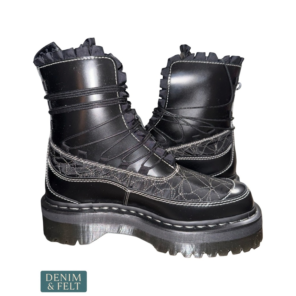 NEW Dr. Martens Jadon Frill Black Leather Platform Boots Hearts Stars Beads 9 US - Picture 12 of 15